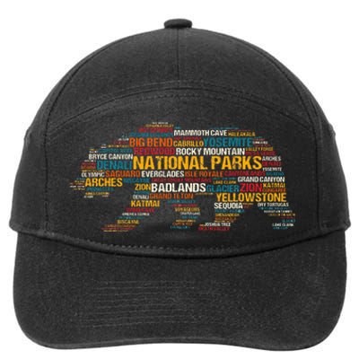 National Parks Usa List Word Cloud Bear Camping & Hiking 7-Panel Snapback Hat