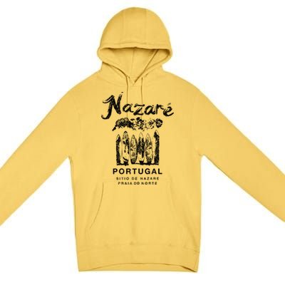 Nazare Portugal Vintage Surfing Meaningful Gift Premium Pullover Hoodie