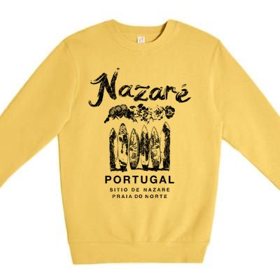 Nazare Portugal Vintage Surfing Meaningful Gift Premium Crewneck Sweatshirt