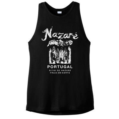 Nazare Portugal Vintage Surfing Meaningful Gift Ladies PosiCharge Tri-Blend Wicking Tank