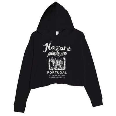 Nazare Portugal Vintage Surfing Meaningful Gift Crop Fleece Hoodie