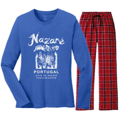 Nazare Portugal Vintage Surfing Meaningful Gift Women's Long Sleeve Flannel Pajama Set 