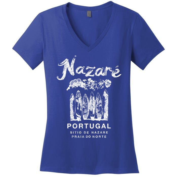 Nazare Portugal Vintage Surfing Meaningful Gift Women's V-Neck T-Shirt