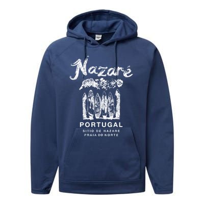 Nazare Portugal Vintage Surfing Meaningful Gift Performance Fleece Hoodie