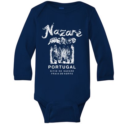 Nazare Portugal Vintage Surfing Meaningful Gift Baby Long Sleeve Bodysuit