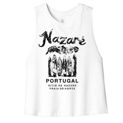 Nazare Portugal Vintage Surfing Meaningful Gift Women's Racerback Cropped Tank