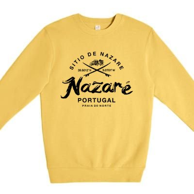 Nazare Portugal Vintage Surfing Gift Premium Crewneck Sweatshirt