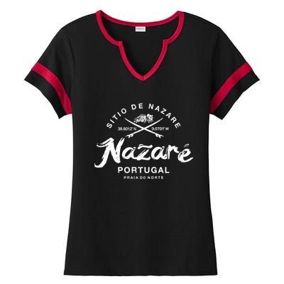 Nazare Portugal Vintage Surfing Gift Ladies Halftime Notch Neck Tee