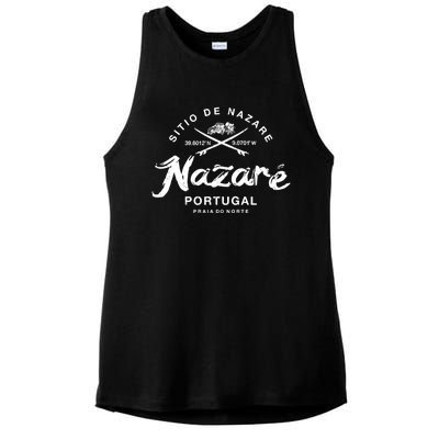 Nazare Portugal Vintage Surfing Gift Ladies PosiCharge Tri-Blend Wicking Tank