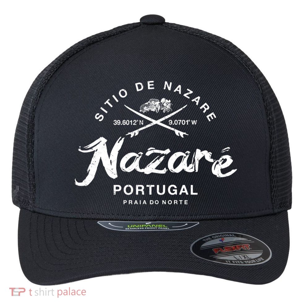 Nazare Portugal Vintage Surfing Gift Flexfit Unipanel Trucker Cap