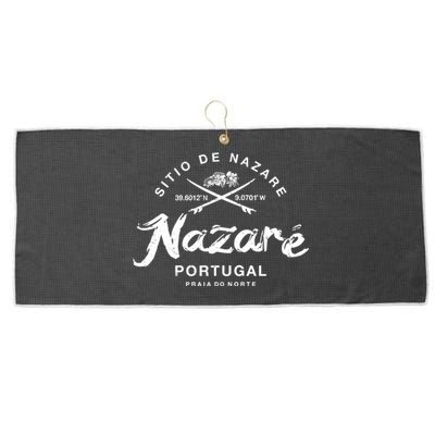 Nazare Portugal Vintage Surfing Gift Large Microfiber Waffle Golf Towel