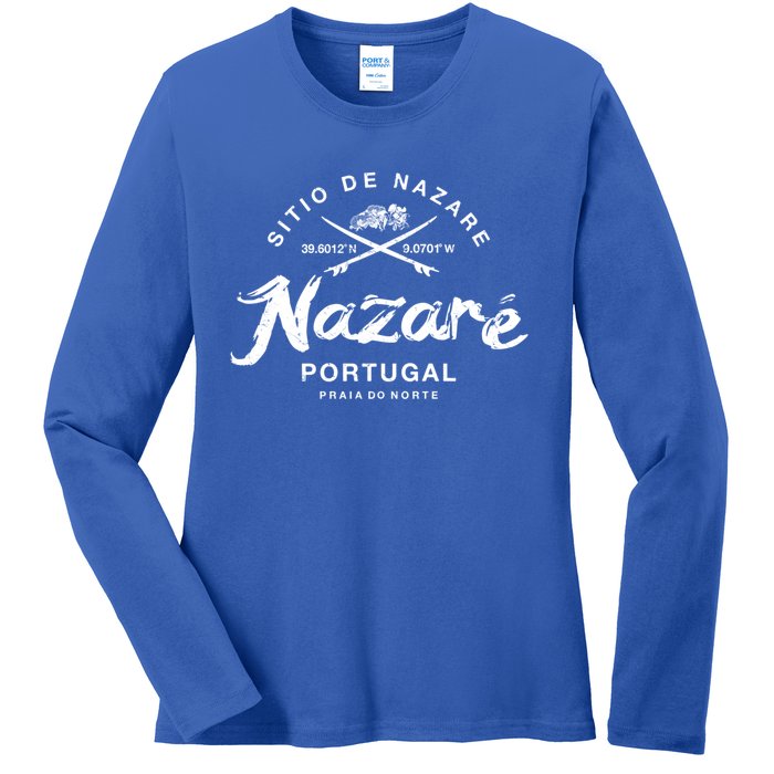 Nazare Portugal Vintage Surfing Gift Ladies Long Sleeve Shirt