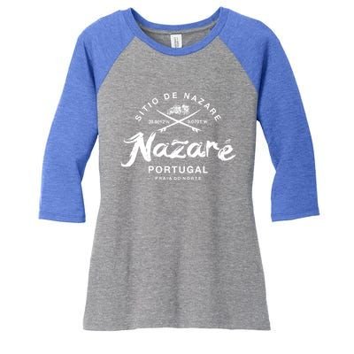 Nazare Portugal Vintage Surfing Gift Women's Tri-Blend 3/4-Sleeve Raglan Shirt