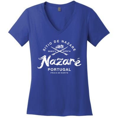 Nazare Portugal Vintage Surfing Gift Women's V-Neck T-Shirt