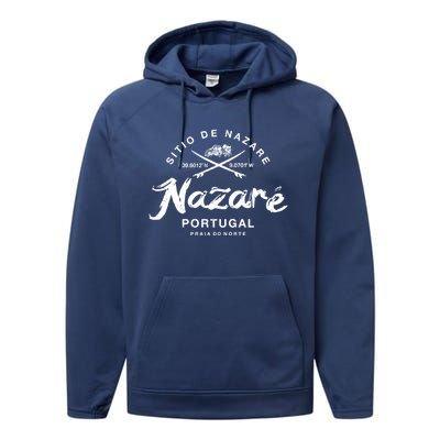 Nazare Portugal Vintage Surfing Gift Performance Fleece Hoodie