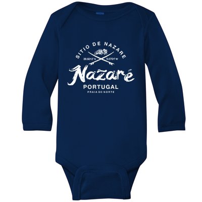 Nazare Portugal Vintage Surfing Gift Baby Long Sleeve Bodysuit