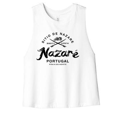 Nazare Portugal Vintage Surfing Gift Women's Racerback Cropped Tank