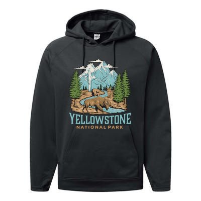 National Park Vintage Wyoming Parks Lover Adventure Outdoors Camping Travel Performance Fleece Hoodie