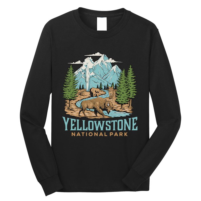 National Park Vintage Wyoming Parks Lover Adventure Outdoors Camping Travel Long Sleeve Shirt