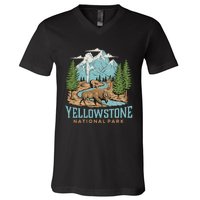 National Park Vintage Wyoming Parks Lover Adventure Outdoors Camping Travel V-Neck T-Shirt