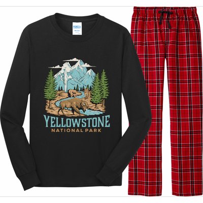 National Park Vintage Wyoming Parks Lover Adventure Outdoors Camping Travel Long Sleeve Pajama Set