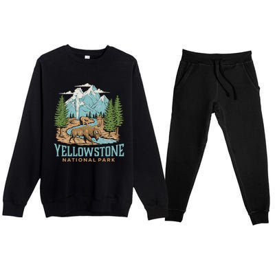 National Park Vintage Wyoming Parks Lover Adventure Outdoors Camping Travel Premium Crewneck Sweatsuit Set