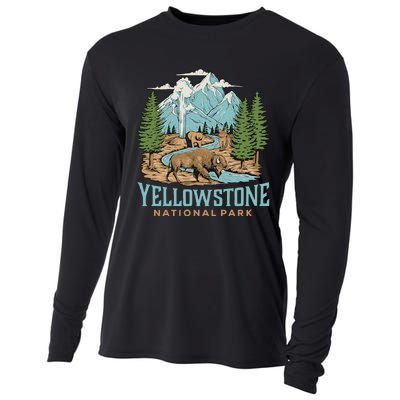 National Park Vintage Wyoming Parks Lover Adventure Outdoors Camping Travel Cooling Performance Long Sleeve Crew