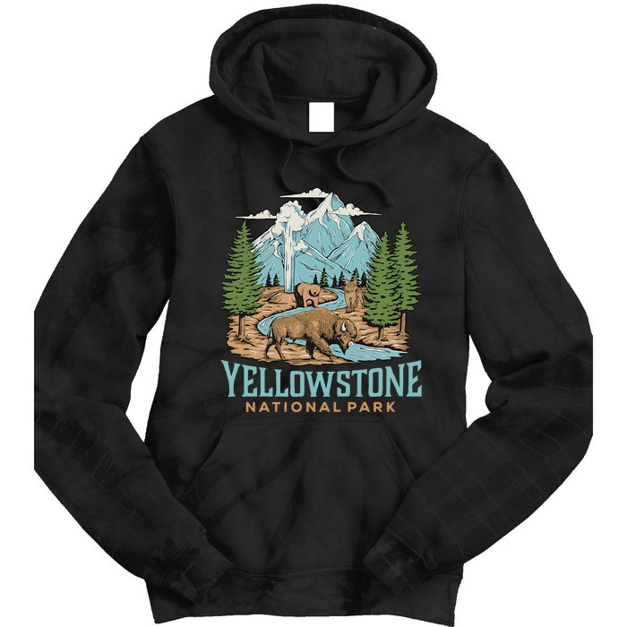 National Park Vintage Wyoming Parks Lover Adventure Outdoors Camping Travel Tie Dye Hoodie