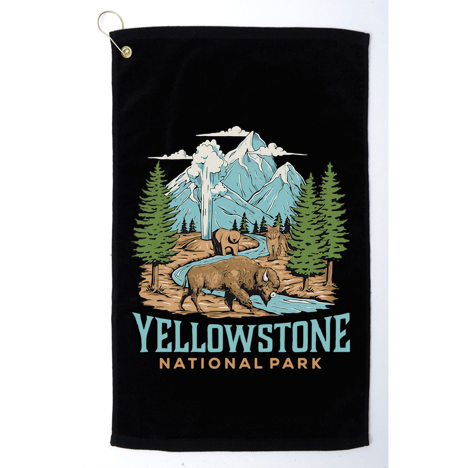 National Park Vintage Wyoming Parks Lover Adventure Outdoors Camping Travel Golf Towel