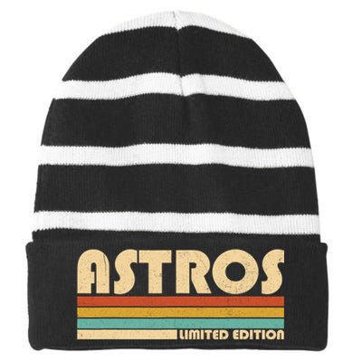 Name Personalized Vintage Retro Sport Name Striped Beanie with Solid Band