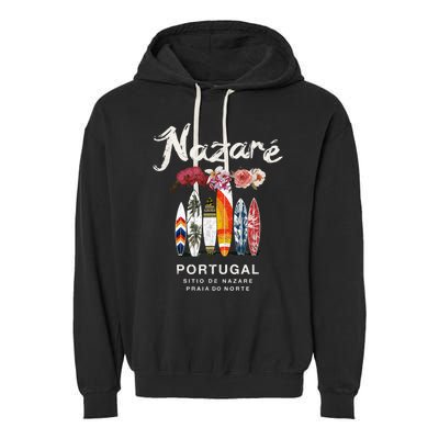 Nazare Portugal Vintage Surfing Gift Garment-Dyed Fleece Hoodie