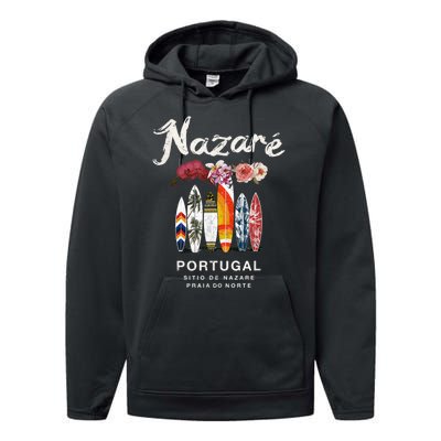 Nazare Portugal Vintage Surfing Gift Performance Fleece Hoodie