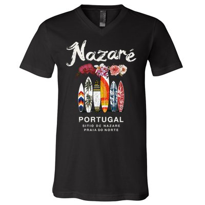 Nazare Portugal Vintage Surfing Gift V-Neck T-Shirt