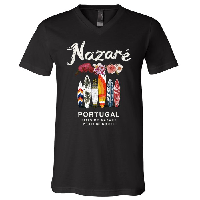 Nazare Portugal Vintage Surfing Gift V-Neck T-Shirt