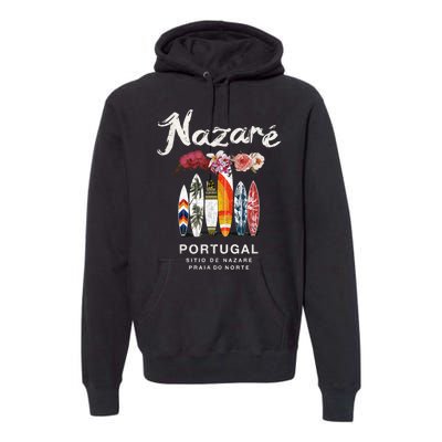 Nazare Portugal Vintage Surfing Gift Premium Hoodie