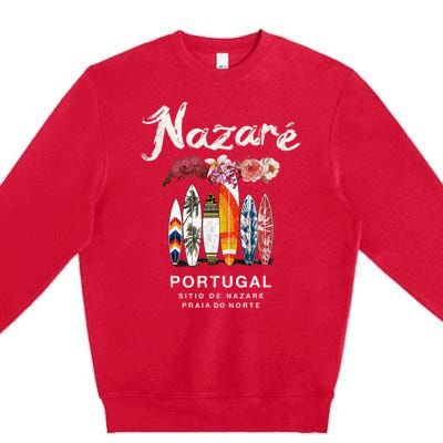 Nazare Portugal Vintage Surfing Gift Premium Crewneck Sweatshirt