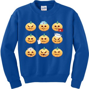 Nurses Pumpkins With Funny Faces Halloween Spooky Season Gift Kids Sweatshirt