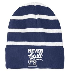 Never Quilt Alone Quilting Striped Beanie with Solid Band