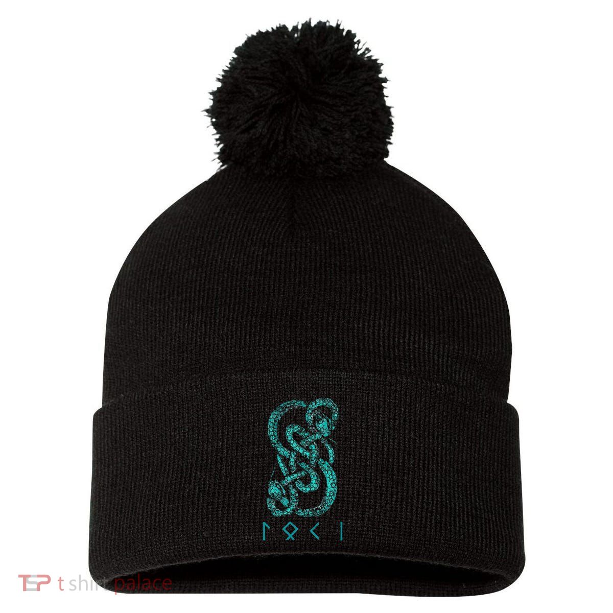 Norse Runes And Snake Nordic Norse Mythology Pom Pom 12in Knit Beanie