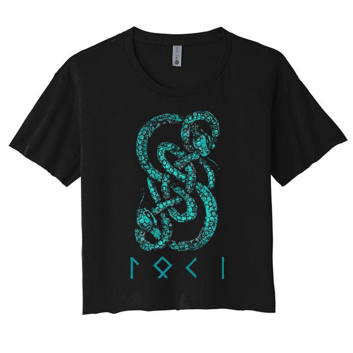 Norse Runes And Snake Nordic Norse Mythology Women's Crop Top Tee