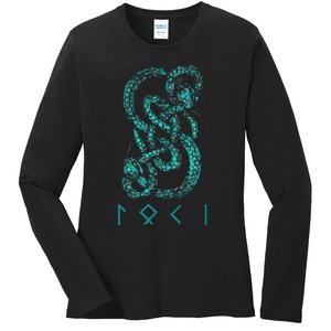 Norse Runes And Snake Nordic Norse Mythology Ladies Long Sleeve Shirt