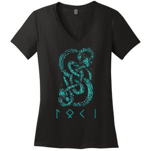 Norse Runes And Snake Nordic Norse Mythology Women's V-Neck T-Shirt