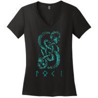 Norse Runes And Snake Nordic Norse Mythology Women's V-Neck T-Shirt