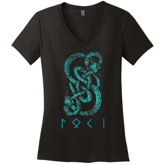 Norse Runes And Snake Nordic Norse Mythology Women's V-Neck T-Shirt