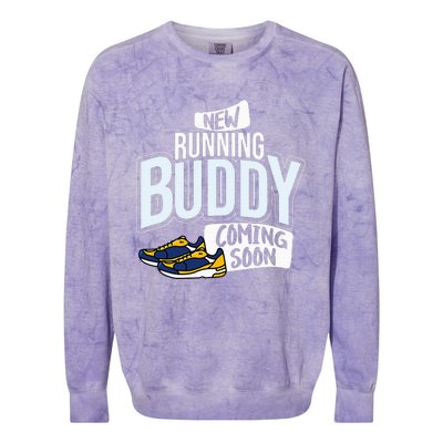 New Running Buddy Coming Soon Baby Pregnancy Announcement Colorblast Crewneck Sweatshirt