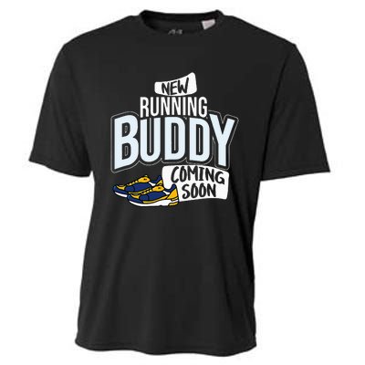 New Running Buddy Coming Soon Baby Pregnancy Announcement Cooling Performance Crew T-Shirt