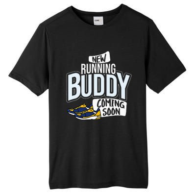 New Running Buddy Coming Soon Baby Pregnancy Announcement Tall Fusion ChromaSoft Performance T-Shirt