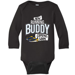 New Running Buddy Coming Soon Baby Pregnancy Announcement Baby Long Sleeve Bodysuit