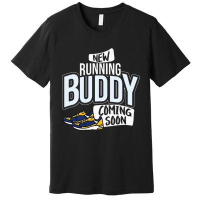 New Running Buddy Coming Soon Baby Pregnancy Announcement Premium T-Shirt