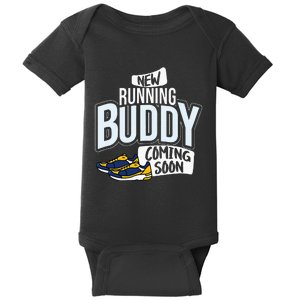 New Running Buddy Coming Soon Baby Pregnancy Announcement Baby Bodysuit